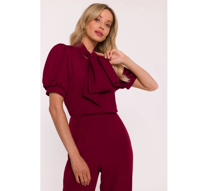 S421 Kombinéza s mašlí na zavazování - bordó