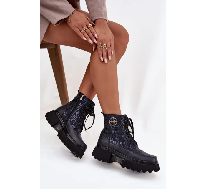 Dámské kožené botky na platformě Artiker – tmavě modré Dámské kožené botky na platformě Artiker – tmavě modré