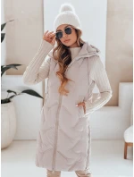 Dámská dlouhá prošívaná vesta s kapucí béžová FashionStreet TY5099