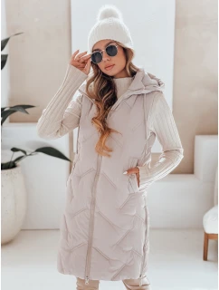 Dámská dlouhá prošívaná vesta s kapucí béžová FashionStreet TY5099