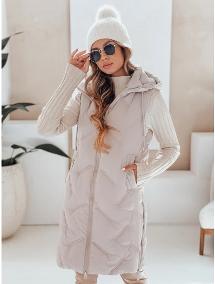 Dámská dlouhá prošívaná vesta s kapucí béžová FashionStreet TY5099