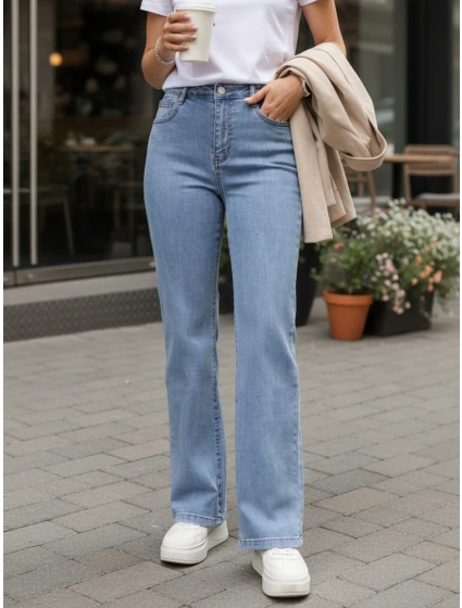 Jeansy damskie z wysokim stanem niebieskie FashionStreet UY2892