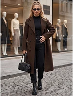 Elegantní dámský dvouřadý kabát s páskem v čokoládové barvě FashionStreet NY0789