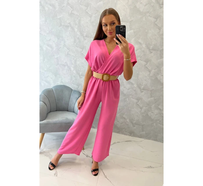 Kombinéza s ozdobným páskem v pase světle růžová Kombinéza s ozdobným páskem v pase světle růžová