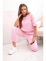 Dámský viskózový komplet s krátkým rukávem a nohavicemi bonbónově růžová