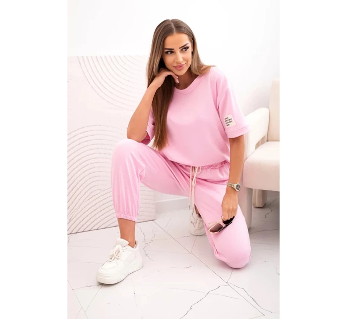 Dámský viskózový komplet s krátkým rukávem a nohavicemi bonbónově růžová