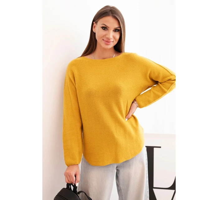 Dámský svetr z viskózy s dlouhým rukávem a kulatým výstřihem hořčicový