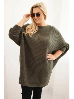 Dámský svetr Plus Size s mohair pončo khaki