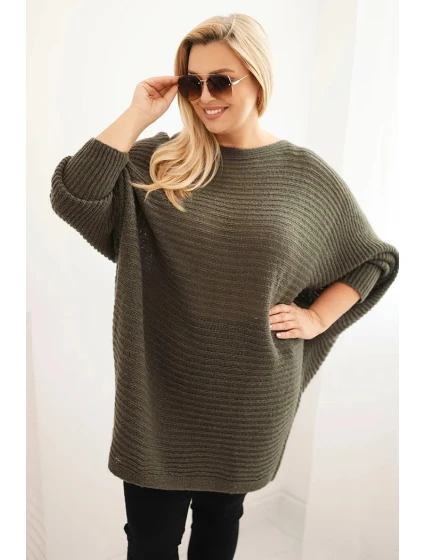 Dámský svetr Plus Size s mohair pončo khaki Dámský svetr Plus Size s mohair pončo khaki