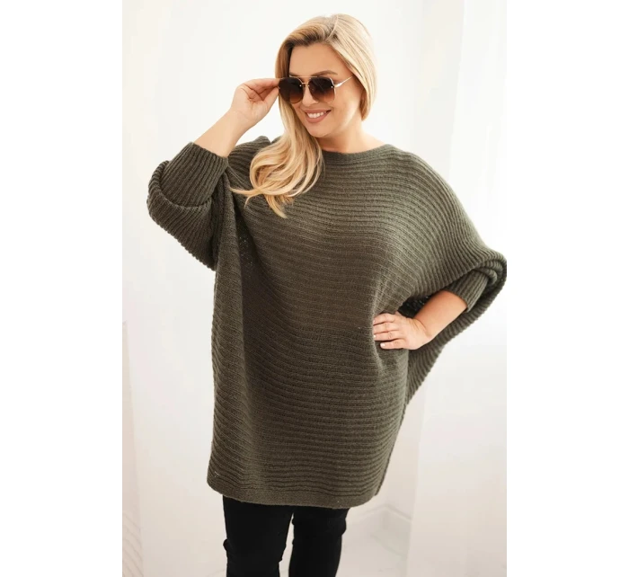 Dámský svetr Plus Size s mohair pončo khaki Dámský svetr Plus Size s mohair pončo khaki
