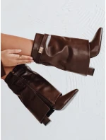 Dámské kozačky na jehlovém podpatku s širokým svrškem hnědé FashionStreet ZY1117