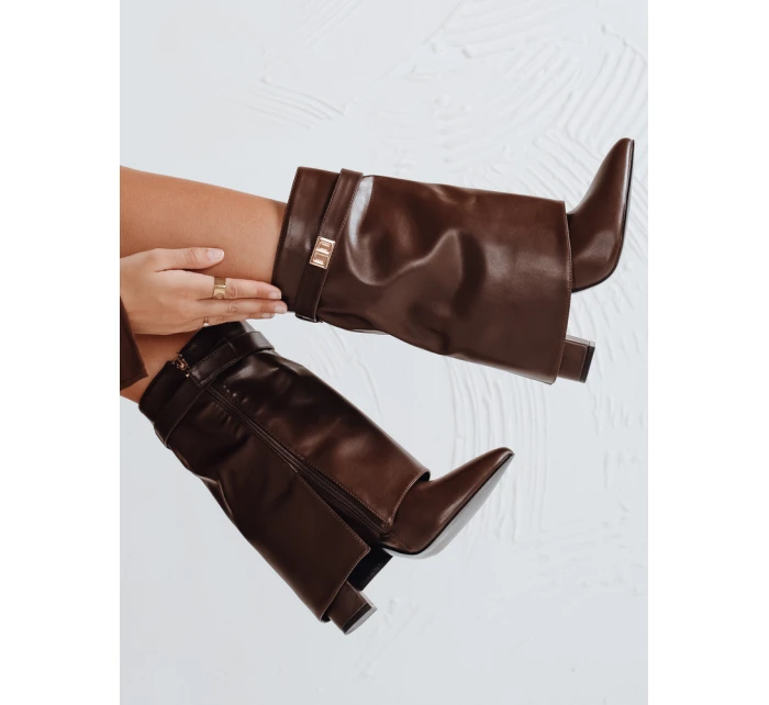 Dámské kozačky na jehlovém podpatku s širokým svrškem hnědé FashionStreet ZY1117