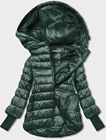 Dámská krátká bunda s pletenými žebrovanými lemy tmavě zelená (P22/P3-6636/P3-6023-33)