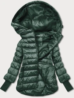 Tmavě zelená krátká dámská bunda s úpletovými stahovacími lemy (P22/P3-6636/P3-6023-33)