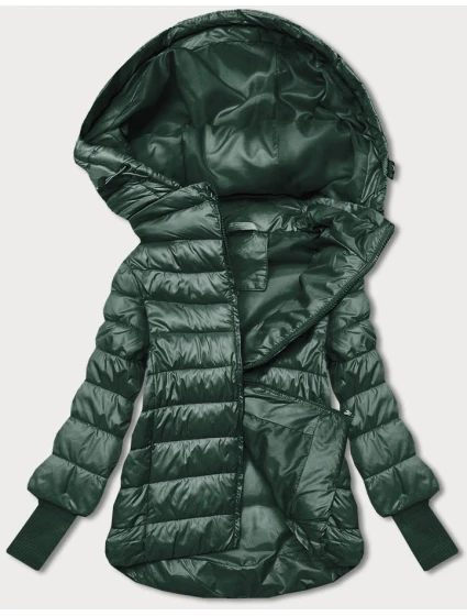 Tmavě zelená krátká dámská bunda s úpletovými stahovacími lemy (P22/P3-6636/P3-6023-33)