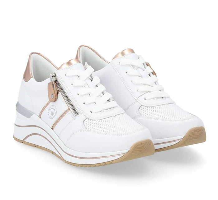 Dámské kožené tenisky na platformovém podpatku bílé Remonte Rieker D0T04-80