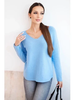Dámský svetr z viskózy s výstřihem do V modrý