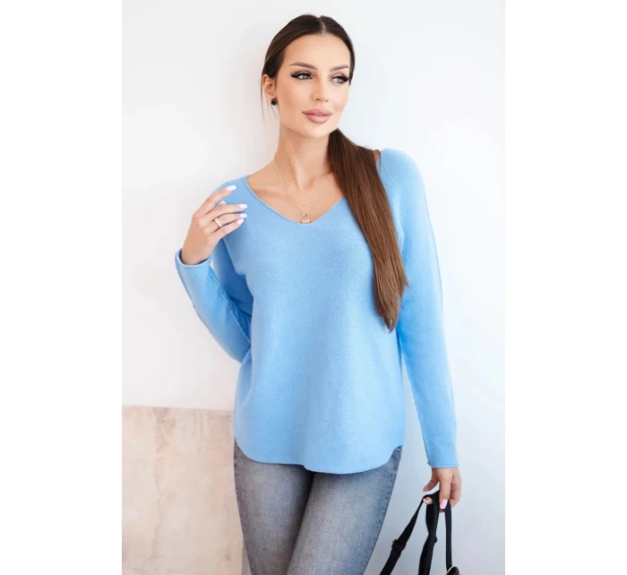 Dámský svetr z viskózy s výstřihem do V modrý