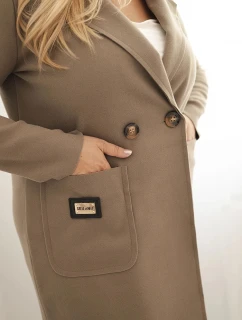 Dámský elegantní kabát Plus Size s límcem a velkými kapsami fango