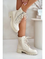 Lakované boty workerky na zip zateplené béžové Ravanthia Lakované boty workerky na zip zateplené béžové Ravanthia