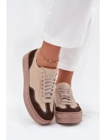 Kožené dámské tenisky na platformě model 21707354 béžové - Zazoo