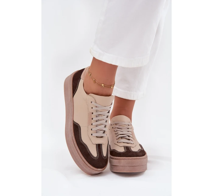 Kožené dámské tenisky na platformě model 21707354 béžové - Zazoo