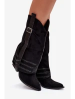 Kozačky Dámské Kovbojky Se Zdobením A Přezkou Černé Camilora Kozačky Dámské Kovbojky Se Zdobením A Přezkou Černé Camilora