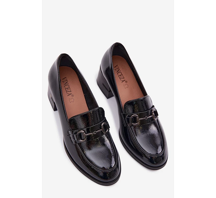Kožené lakované dámské lodičky na podpatku Vinceza 18116 Černé