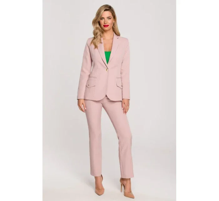 model 18004498 Sako s dvojitými kapsami s klopou krepová růžová - Makover