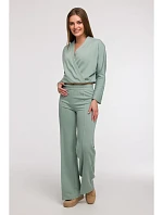 B296 Široké kalhoty s předními švy - mátové