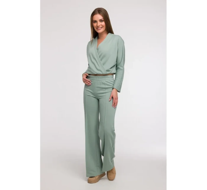 Široké kalhoty s předními  mátové model 21047270 - BeWear