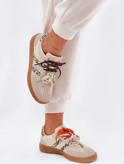 Dámské tenisky s dvojitým šněrováním – béžové s panterím vzorem