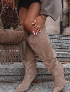 Dámské kozačky na jehlovém podpatku z ECO semiše Noretta – béžové