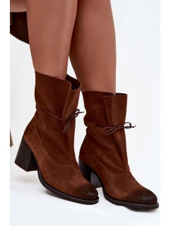 Dámské semišové botky na podpatku Zazoo – hnědé