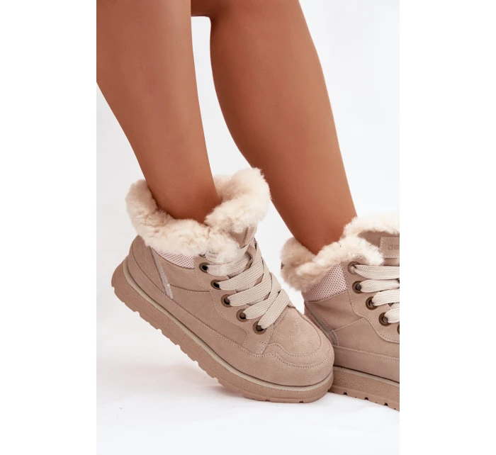 Dámské semišové sněhule – trapery na platformě s kožíškem Big Star – béžové Dámské semišové sněhule – trapery na platformě s kožíškem Big Star – béžové