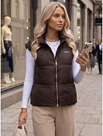Dámská prošívaná vesta s límcem, hnědá, FashionStreet TY5969 Dámská prošívaná vesta s límcem, hnědá, FashionStreet TY5969