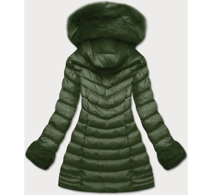 Prošívaná dámská zimní bunda v khaki barvě s kapucí (w750-1)