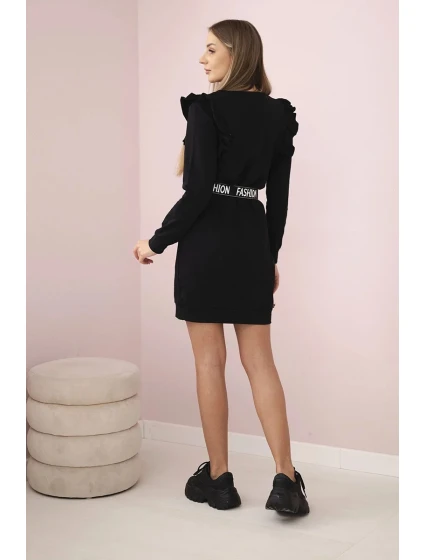 Dámské šaty s volánky a páskem černý Dámské šaty s volánky a páskem černý