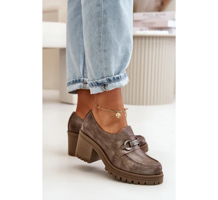 Zazoo 20175 Dámské polobotky na podpatku Přírodní kůže Tmavě béžové