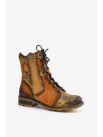 Dámské Kožené Boty Na Plochém Podpatku model 21677259 Žluté - Maciejka