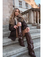 Zateplené dámské kozačky s obráceným lemem na podpatku čokoládové Elivira