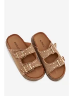 Dámské pantofle se zlatými a knoflíky Khaki model 21919020 - Boto