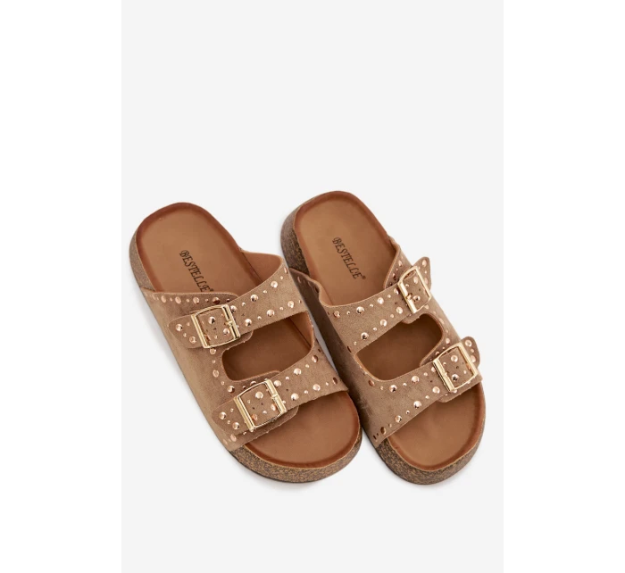 Dámské pantofle se zlatými a knoflíky Khaki model 21919020 - Boto