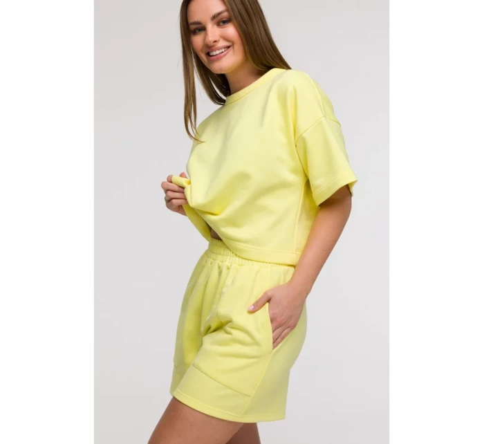 B295 Šortky s kapsami s nášivkami - citronové