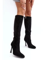 Zateplené dámské kozačky na vysokém podpatku černé Isot