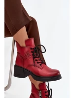 Kožené dámské boty Vinceza – červené, zateplené, na širokém podpatku Kožené dámské boty Vinceza – červené, zateplené, na širokém podpatku