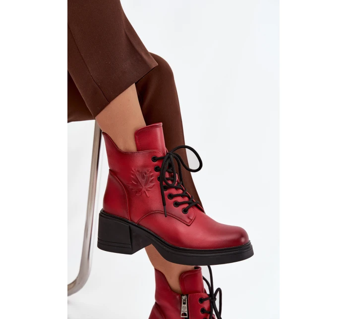 Kožené dámské boty Vinceza – červené, zateplené, na širokém podpatku Kožené dámské boty Vinceza – červené, zateplené, na širokém podpatku