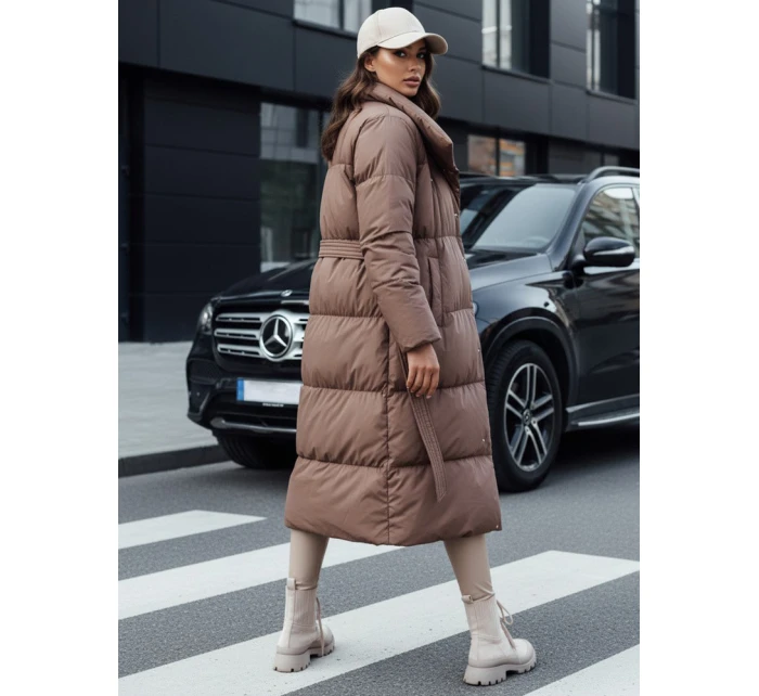 Dámský zimní dlouhý prošívaný kabát FAVI hnědý FashionStreet TY4571
