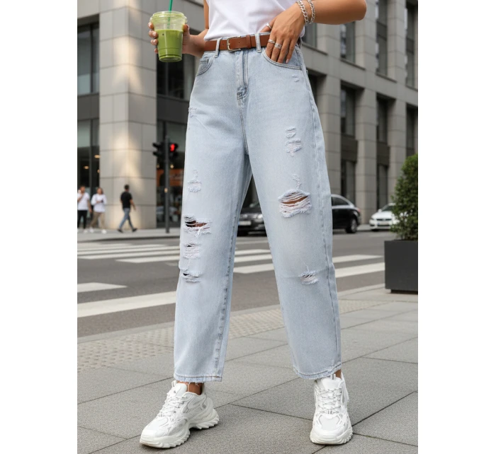 Dámské pytlovité džíny s odřením světle modré FashionStreet UY2889