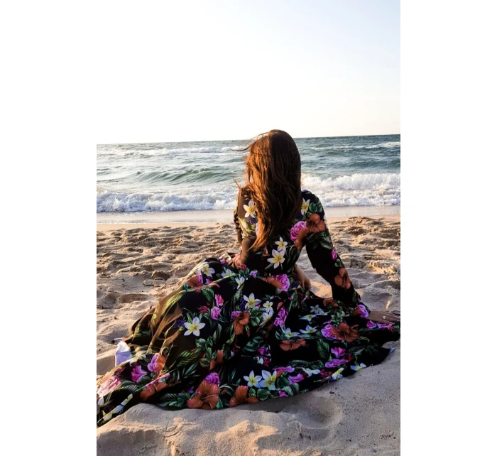 Dámské maxi šaty s výstřihem a se vzorem květů model 20914037 - numoco